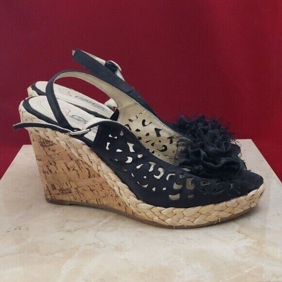 Db Dk Fashions Heels Black Flower Wedges - Size 7.5 - Picture 1 of 8